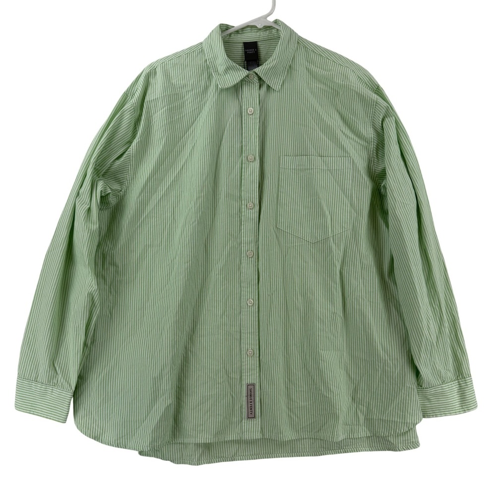 Savage X Fenty Lounge Shirt Womens Large Green Striped Button Front NWT